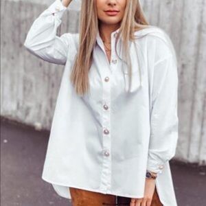 Peak Button Through High Low Shirt